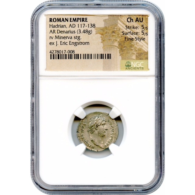 Ancient Rome - 117-138 AD Hadrian AR Denarius NGC Choice AU Fine Style