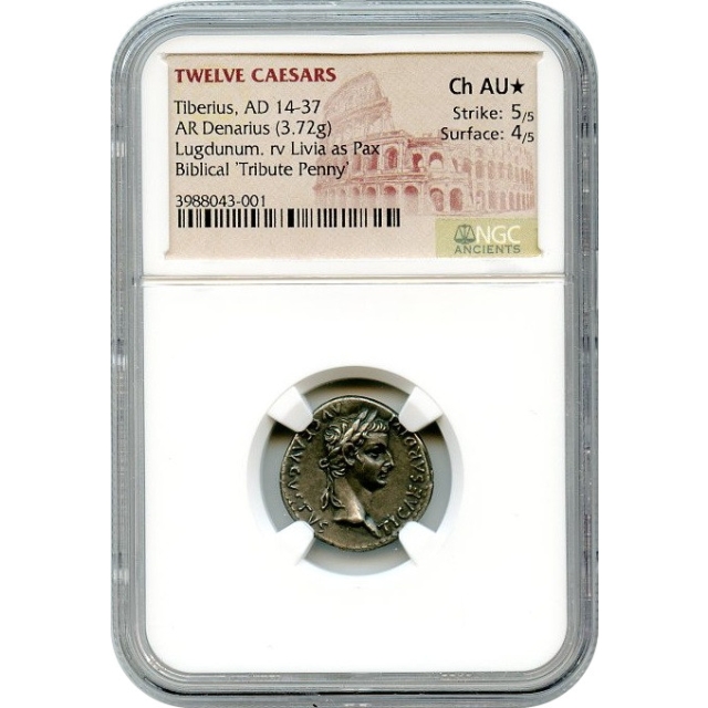 Ancient Rome -  14-37 AD Tiberius AR Denarius NGC Choice AU (*)