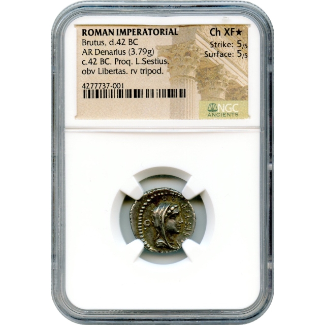 Ancient Rome -   42 BC Brutus AR Denarius NGC Choice XF*