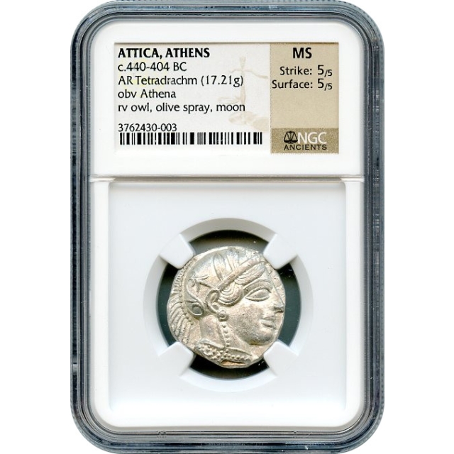 Ancient Greece - 440-404 BCE Attica, Athens Owl AR Tetradrachm NGC MS