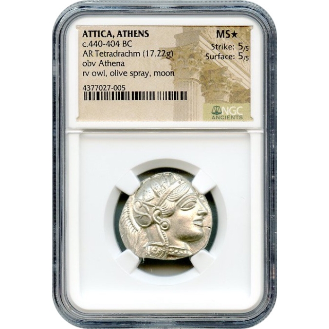 Ancient Greece - 440-404 BCE Attica, Athens Owl AR Tetradrachm NGC MS (STAR)