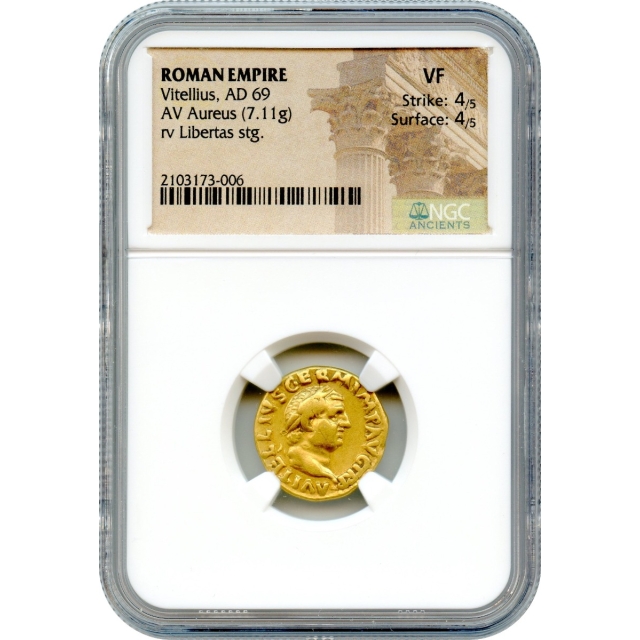 Ancient Rome -  69 AD Vitellius AV Aureus NGC VF