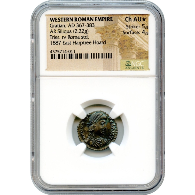 Ancient Rome Western Empire - AD 367-383 Gratian AR Siliqua NGC Choice AU* Ex.Harptree Hoard