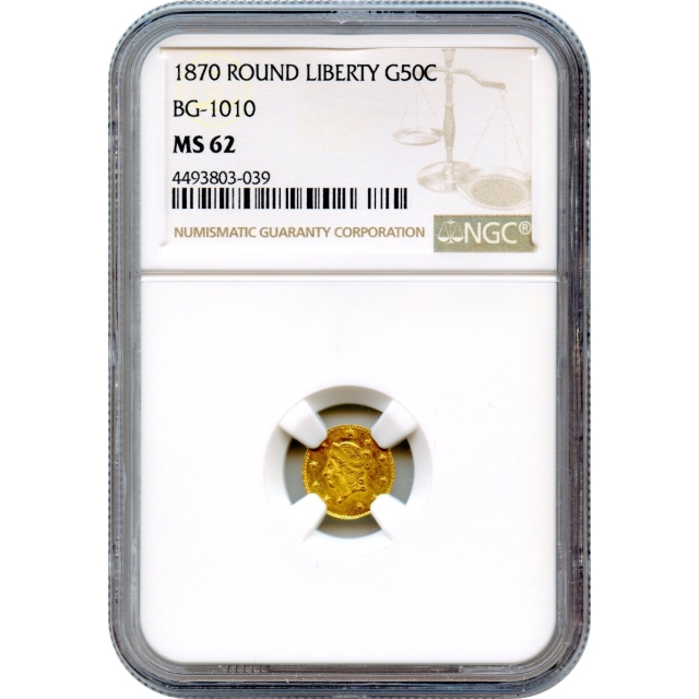 BG-1010 G50C 1870 California Fractional, Liberty Round NGC MS62 R3