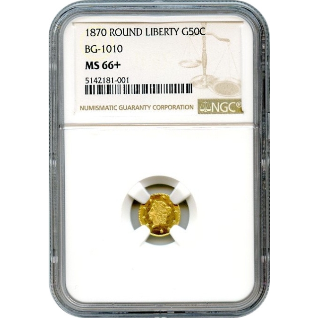 BG-1010, 1870 California Fractional Gold 50C, Liberty Round NGC MS66+ R3