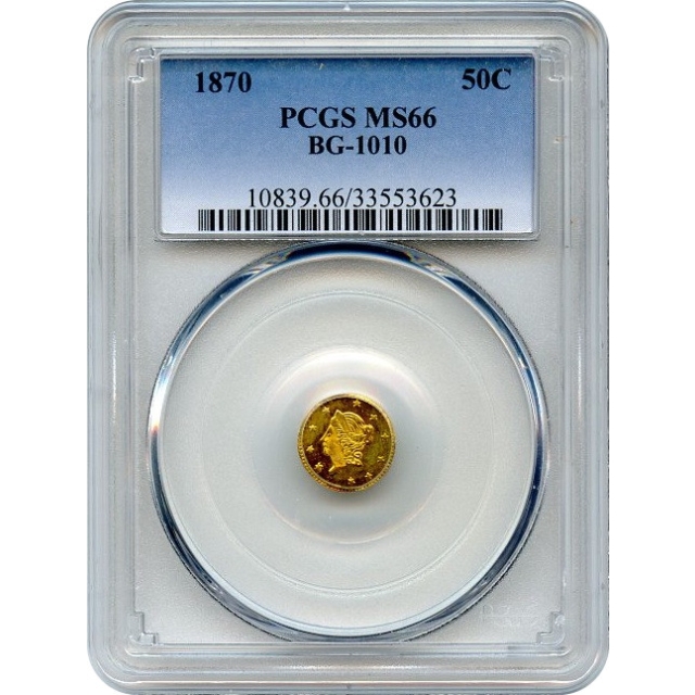 BG-1010, 1870 California Fractional Gold 50C, Liberty Round PCGS MS66 R3