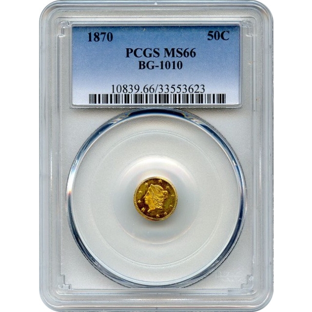 BG-1010, 1870 California Fractional Gold 50C, Liberty Round PCGS MS66 R3