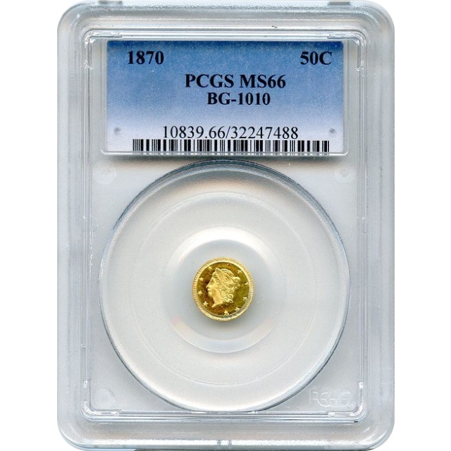 BG-1010, 1870 California Fractional Gold 50C, Liberty Round PCGS MS66 R3