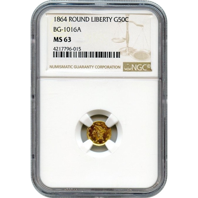 BG-1016A, 1864 California Fractional Gold 50C, Liberty Round NGC MS63 R8