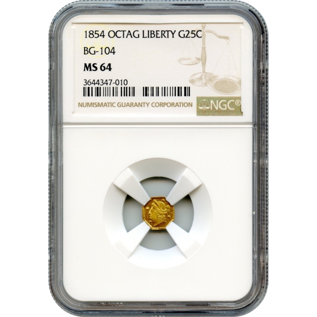 BG- 104 G25C 1854 California Fractional, Liberty Octagonal NGC MS64 R4