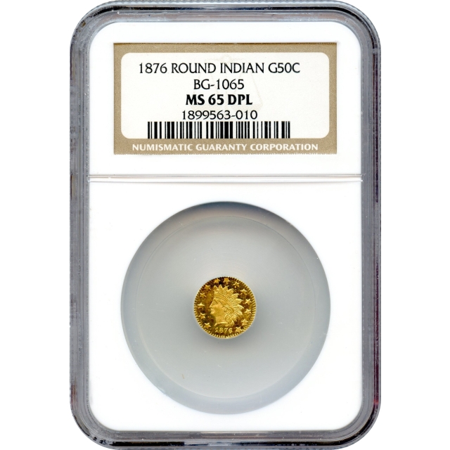 BG-1065, 1876 California Fractional Gold 50C, Indian Round NGC MS65 DPL