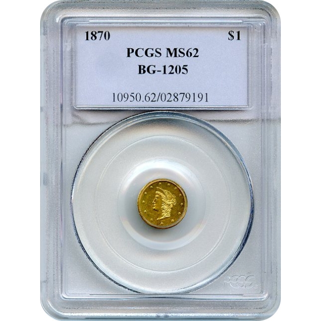 BG-1205 G$1 1870 California Fractional, Liberty Round PCGS MS62 R4+