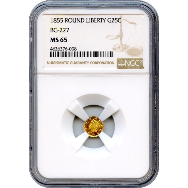 BG- 227 G25C 1855 California Fractional, Liberty Round NGC MS65 R6