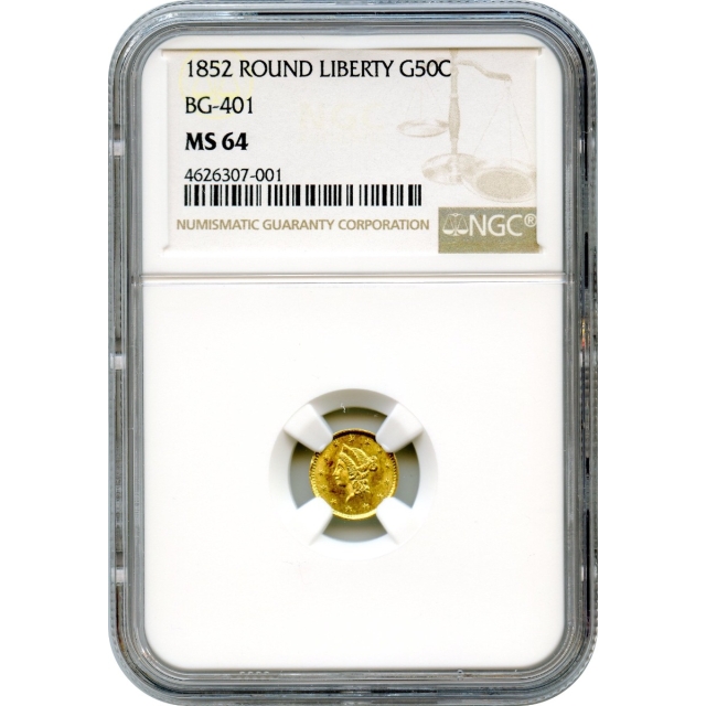 BG- 401 G50C 1852 California Fractional, Liberty Round NGC MS64 R3