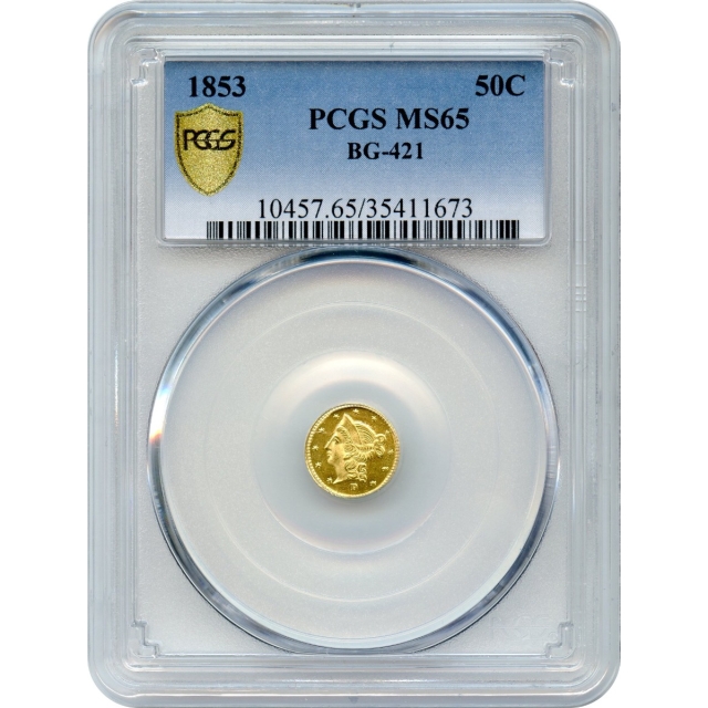 BG- 421 G50C 1853 California Fractional, Liberty Round PCGS MS65 R4