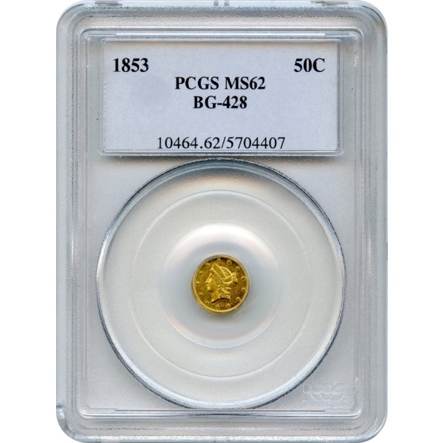 BG- 428 G50C 1853 California Fractional, Liberty Round PCGS MS62 R3