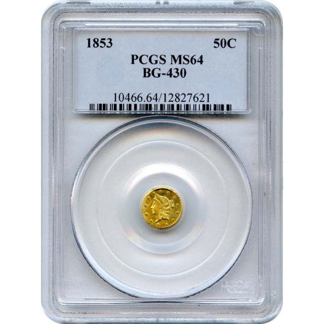 BG- 430 G50C 1853 California Fractional, Liberty Round PCGS MS64 R3