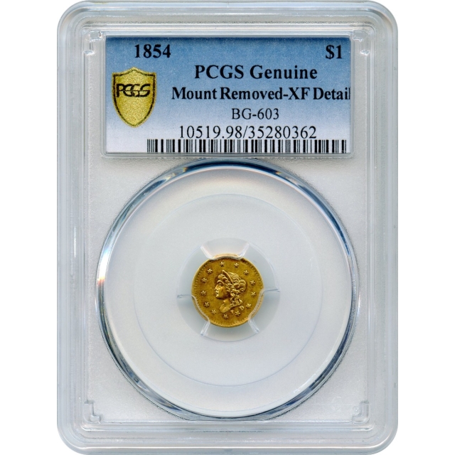 BG- 603 G$1 1854 California Fractional, Liberty Round PCGS MS Genuine R6+