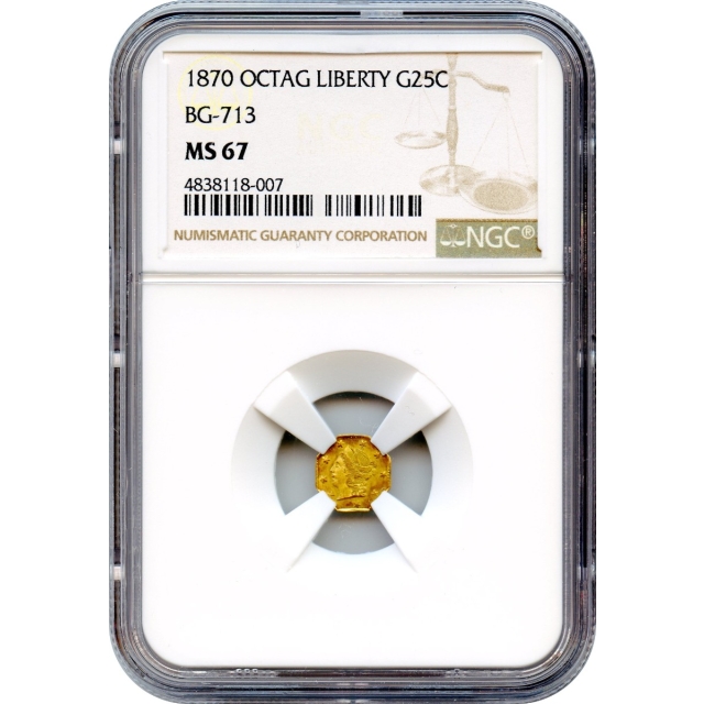 BG- 713, 1870 California Fractional Gold 25C, Liberty Octagonal NGC MS67 R4
