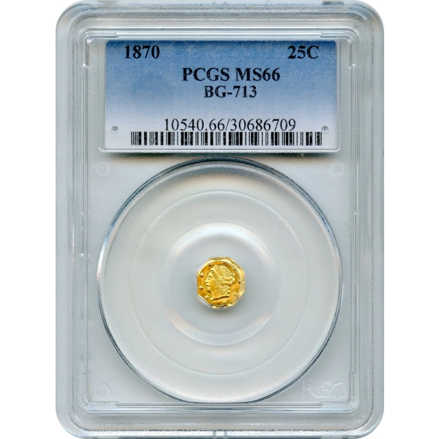 BG- 713, 1870 California Fractional Gold 25C, Liberty Octagonal PCGS MS66 R4