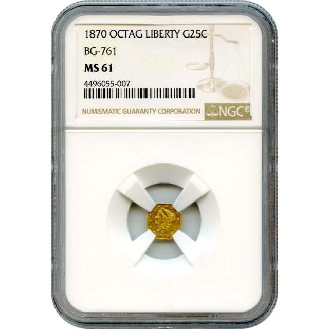 BG- 761 G25C 1870 California Fractional, Liberty Octagonal NGC MS61 R4