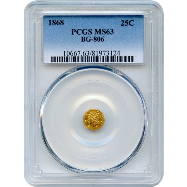 BG- 806 G25C 1868 California Fractional, Liberty Round PCGS MS63 R3