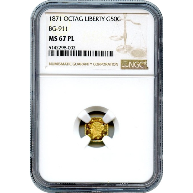 BG- 911, 1871 California Fractional Gold 50C, Liberty Octagonal NGC MS67PL R4