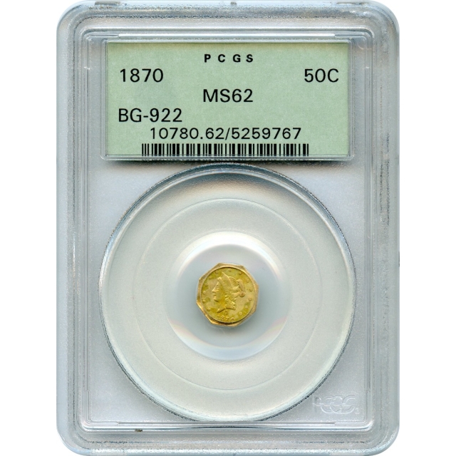BG- 922 G50C 1870 California Fractional, Liberty Octagonal PCGS MS62 R3