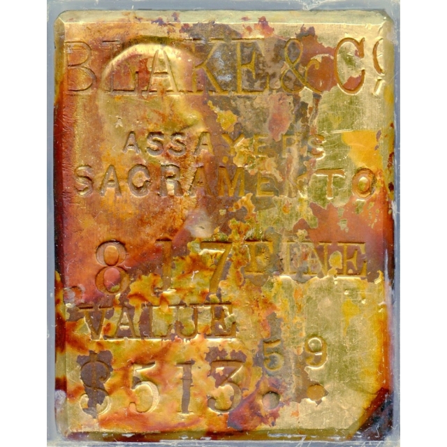 1857 Blake & Co. gold ingot No.5232, 30.41oz., 817 Fine Ex.SS Central America