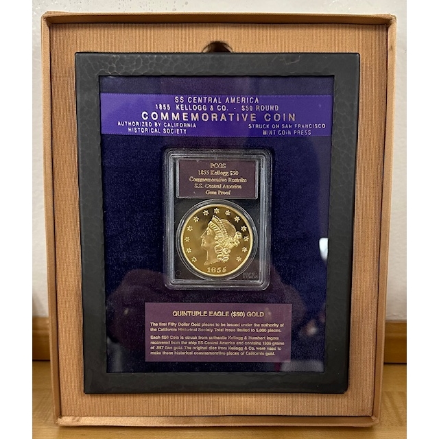 1855 $50 Kellogg & Co. California Gold - Commemorative Restrike PCGS Gem Proof Ex.SS Central America