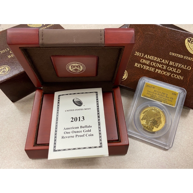 2013-W $50 Gold American Buffalo, Reverse Proof PCGS PR70 Gold Foil First Strike w/box & COA