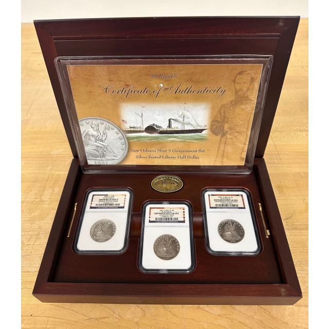 1860-O and 1861-O New Orleans Mint 3pc Liberty Seated Half Dollar Set NGC SE (B) UNC Ex.SS Republic