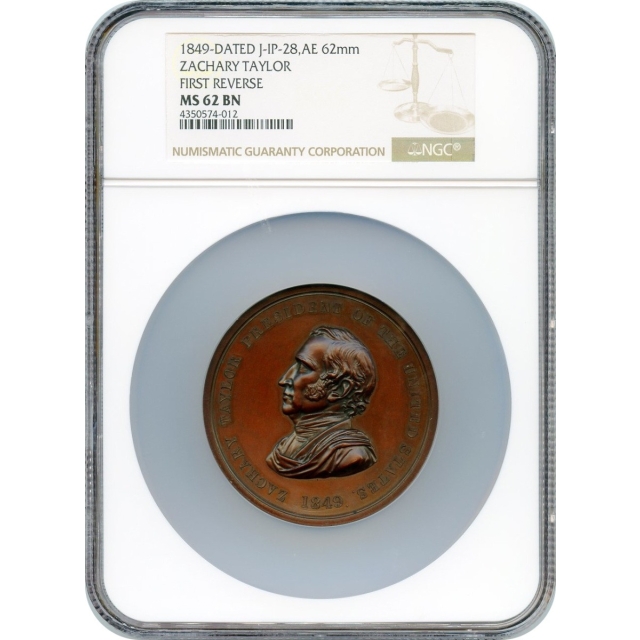 Indian Peace Medal - 1849 Zachary Taylor,  J-IP-28 First Reverse AE 62mm NGC MS62 