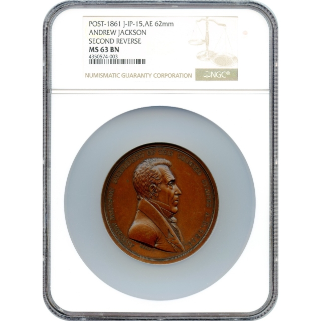 Indian Peace Medal - 1829 Andrew Jackson,  J-IP-15 Second Reverse AE 62mm NGC MS63 