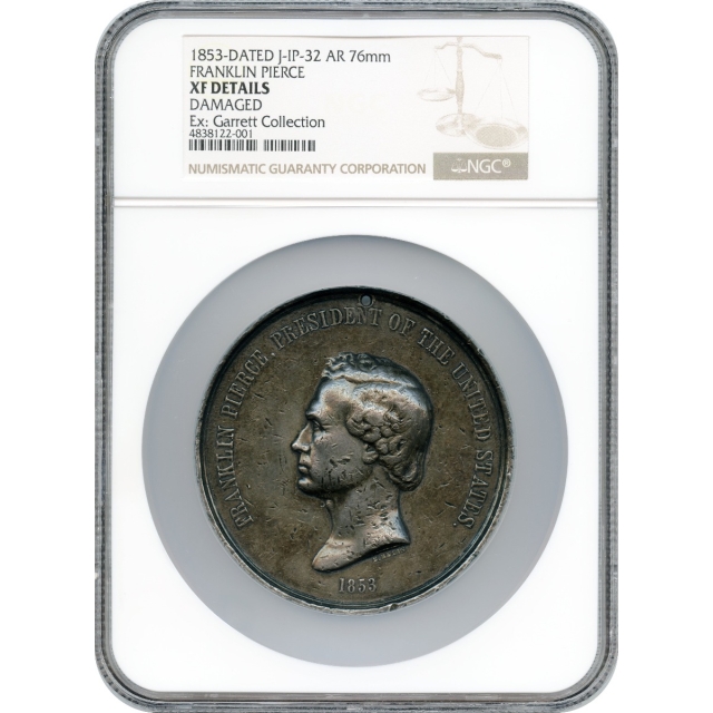 Indian Peace Medal - 1853 Franklin Pierce,  J-IP-32 Silver 76mm VF Ex.Garrett