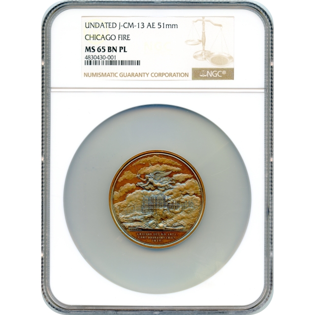 1871-dated Chicago Fire Bronze Medal, J-CM-13 51mm NGC MS65 Prooflike