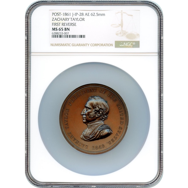 Indian Peace Medal - 1849 Zachary Taylor, 1st Reverse, J-IP-28 AE 62.5mm NGC MS65BN