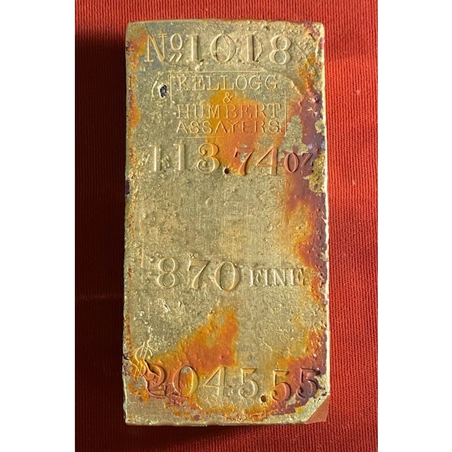 1857 Kellogg & Humbert gold ingot No.1018, 113.74oz., 870 Fine Ex.SS Central America