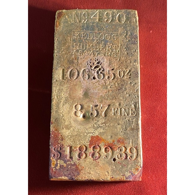 1857 Kellogg & Humbert gold ingot No.490, 106.65oz., 857 Fine Ex.SS Central America	