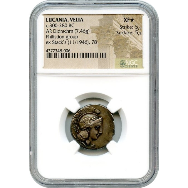 Ancient Greece - 300-280 BCE Lucania, Velia AR Didrachm NGC XF★  