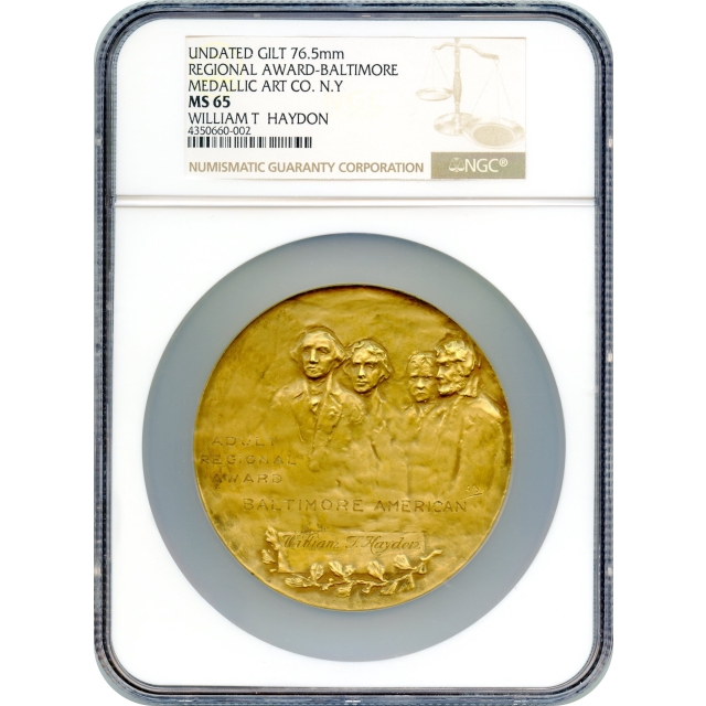 Medal - Mt. Rushmore Memorial Adult Regional Award, Medallic Art Co., NGC MS65 Gilt 