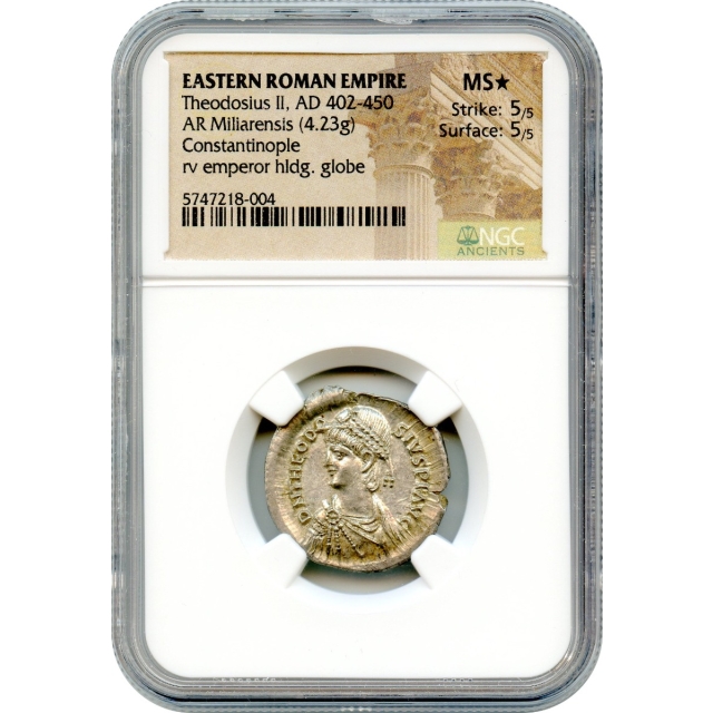 Ancient Rome - 402-450 AD Theodosius II Miliarensis AR NGC NGC MS (Star)