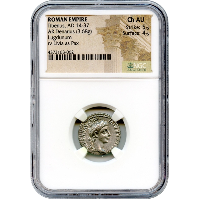 Ancient Rome -  14-37 AD Tiberius AR Denarius NGC Choice AU 