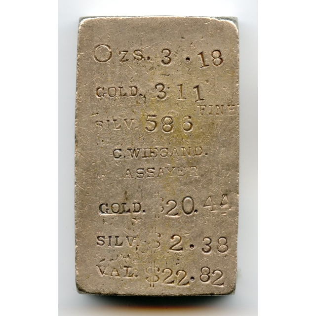 C. Wiegand, Assayer. Gold Hill, Virginia City, Nevada. Silver & gold assay ingot‏